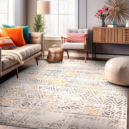World Rug Gallery Geometric Boho Area Rug 5' x 7' Yellow MON843YELLOW5X7